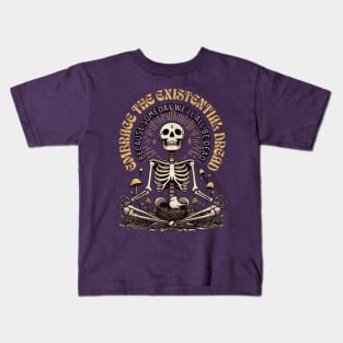 Embrace The Existential Dread Someday We'll All Be Dead Retro Skeleton Meditating Kids T-Shirt